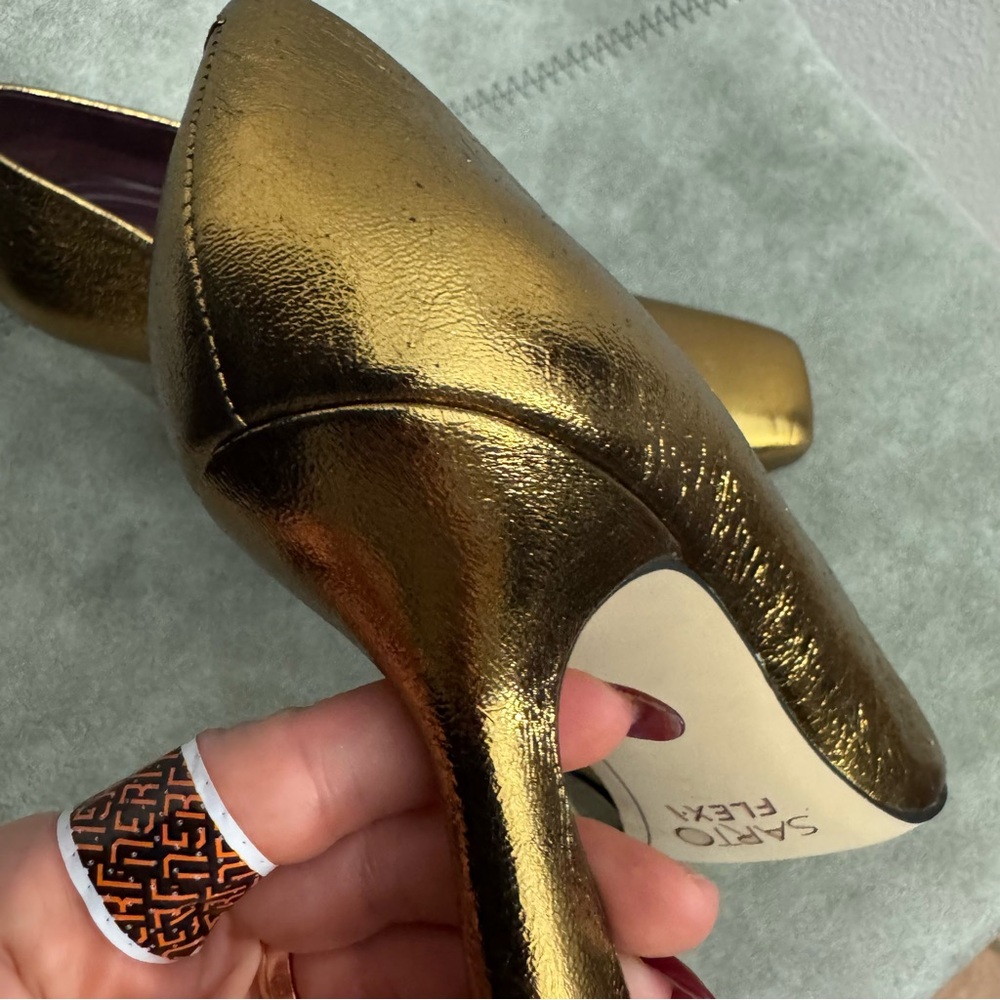 NWT Franco Sarto Flexa Aela Square Toe Pump Bronze Leather Sz 9 - Picture 12 of 15